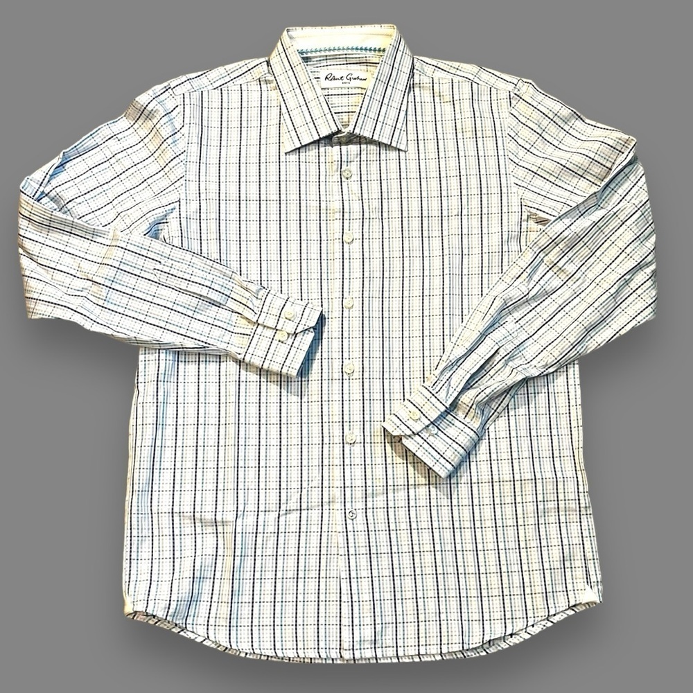 Boys Robert Graham Shirt Plaid Striped Button Down Kids Large 14/16